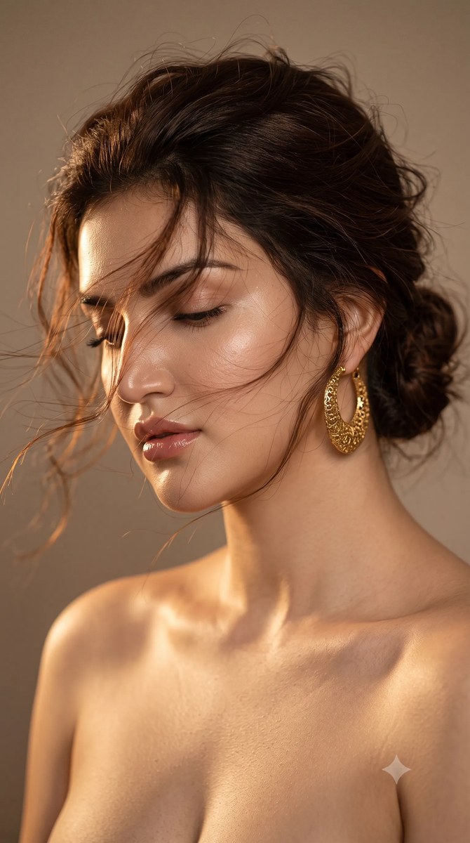 Warm Golden-Hour Portrait with Flowing Hair