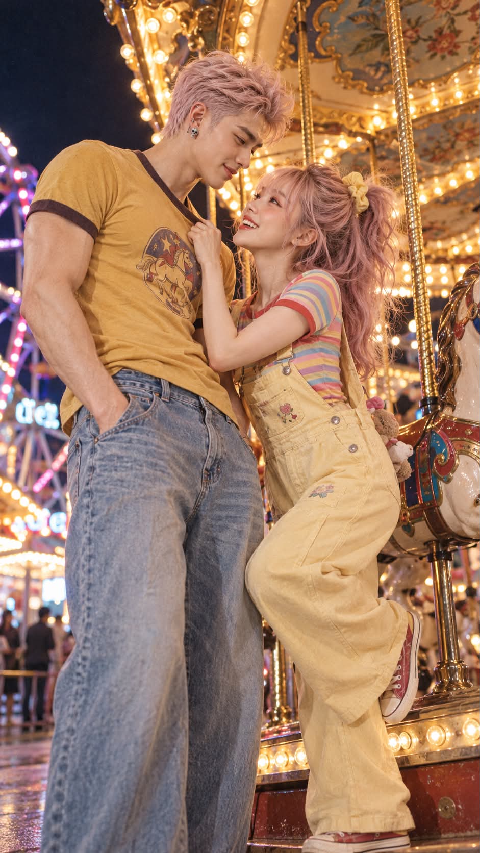 Retro Carousel Couple in Warm Park Lights output 1