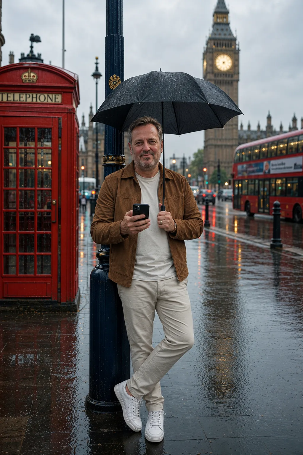Photorealistic Rainy London Street Portrait