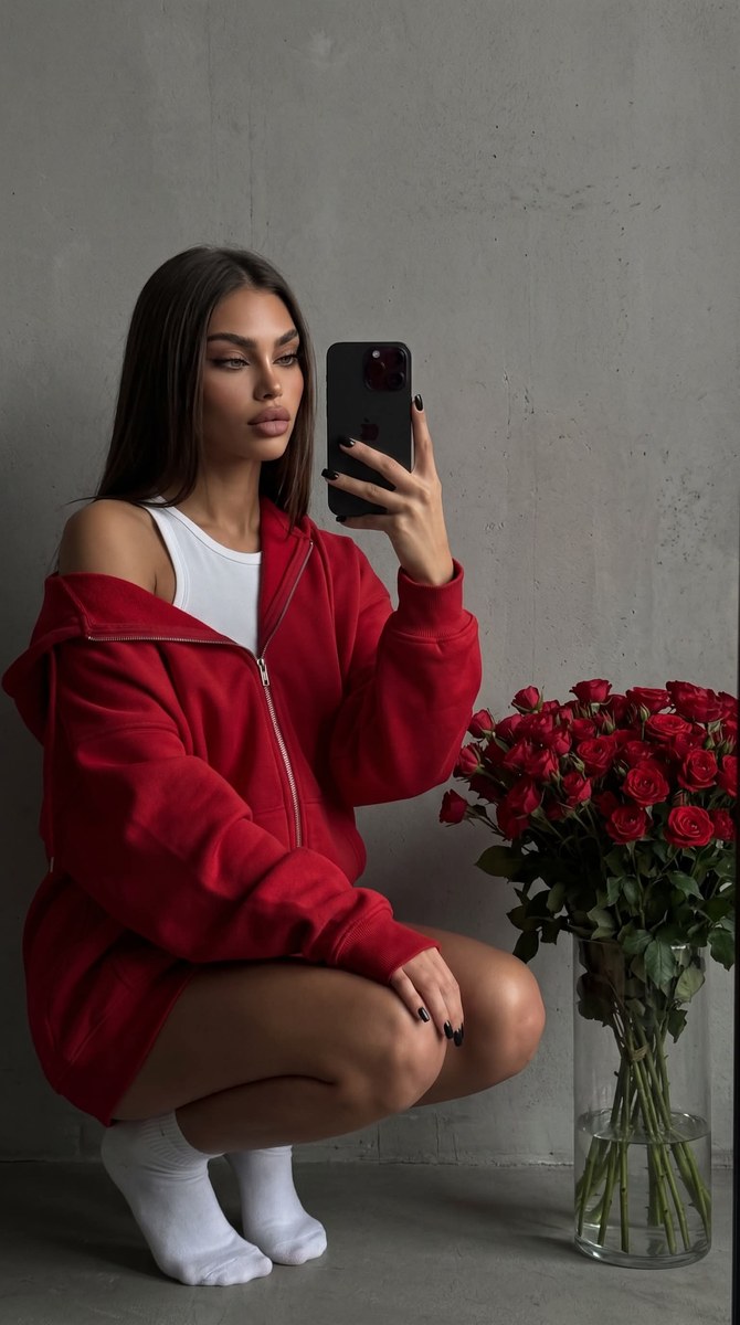 Low-Key Mirror Selfie with 501 Red Roses
