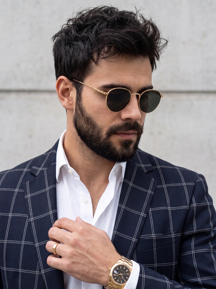 Stylish Man in a Windowpane Suit output 1