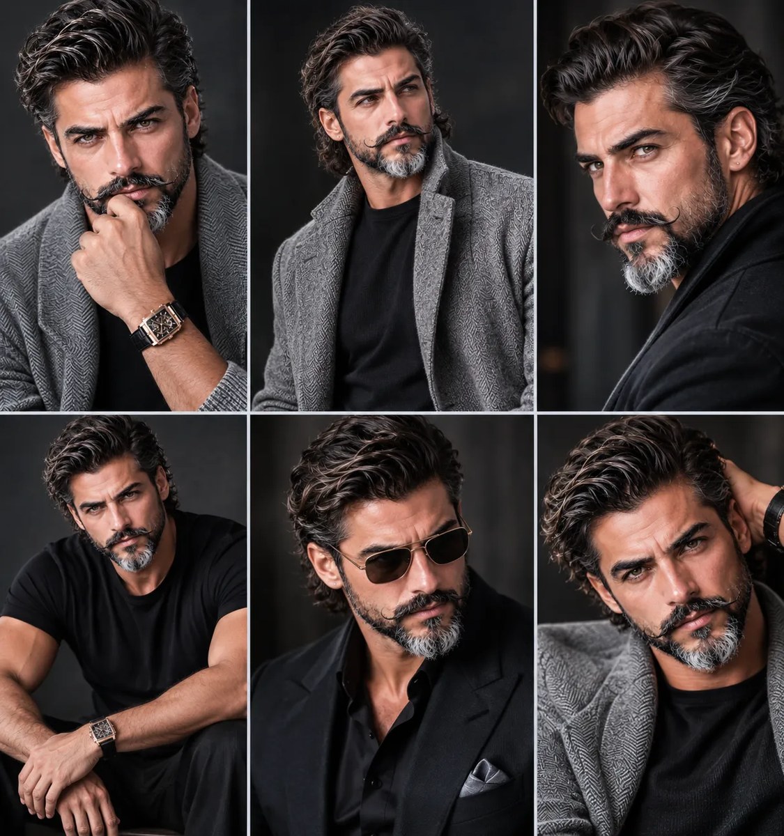 Six-Panel Men’s Luxury Fashion Editorial Collage output 2