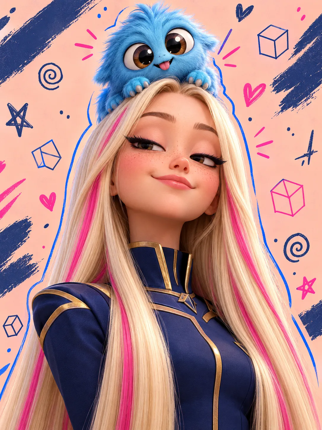 Teenage Girl with a Tiny Blue Monster output 2