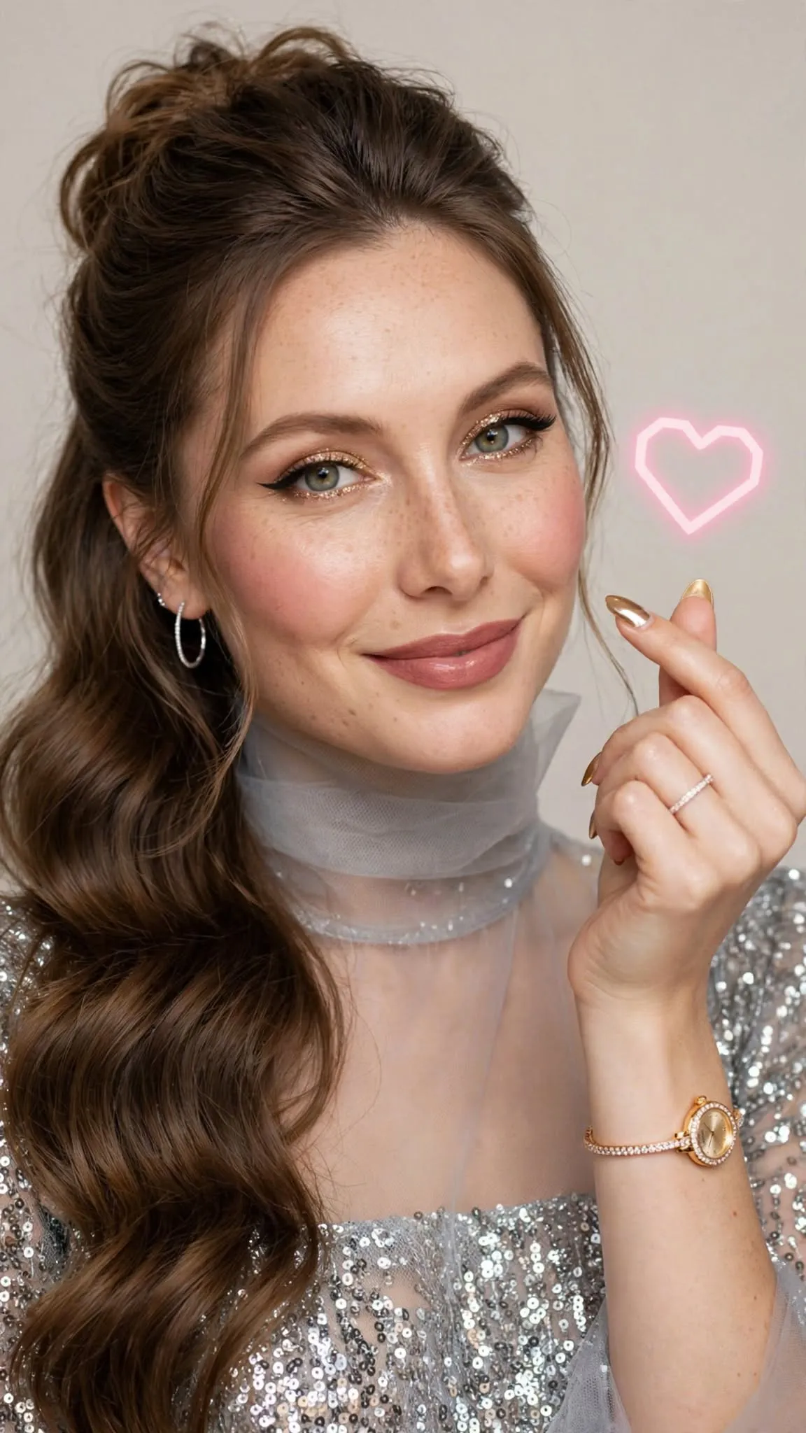 Luxury Fashion Portrait with a Finger Heart