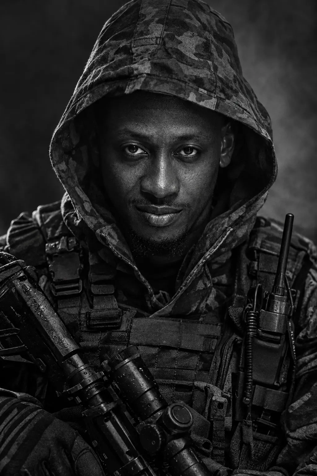 Black-and-White Hooded Special Forces Portrait