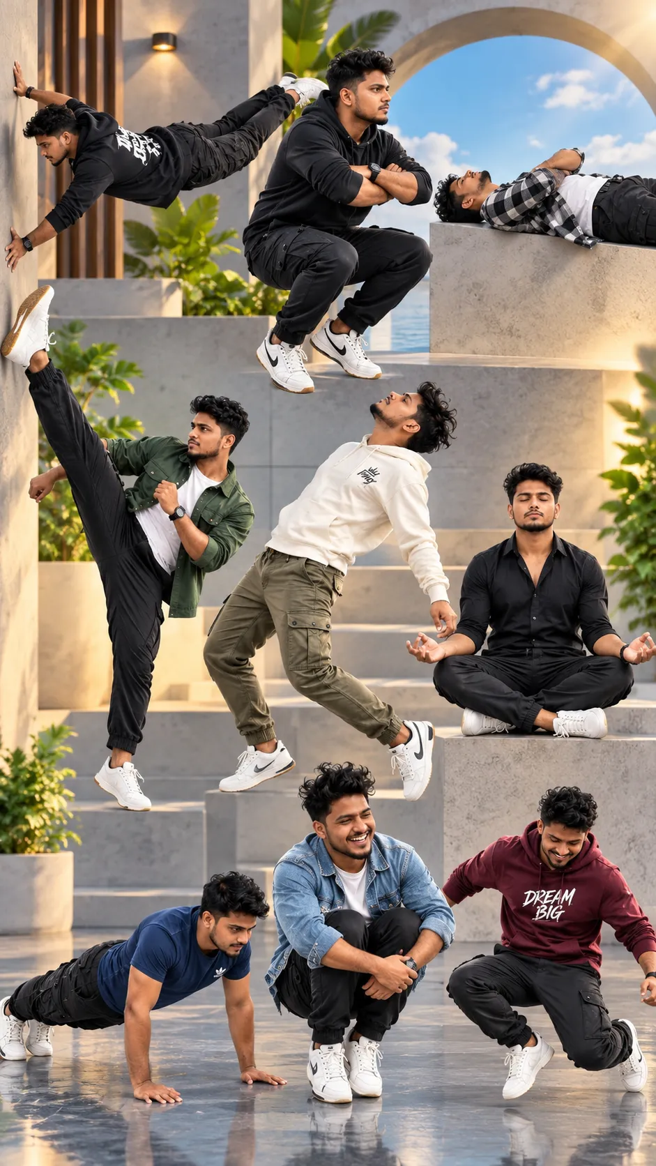 South Asian Streetwear Action-Pose Collage