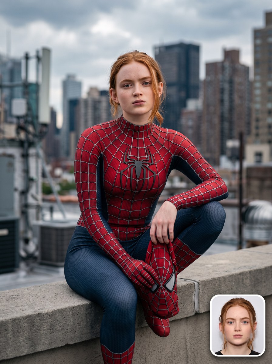 Photorealistic Rooftop Spider-Suit Portrait output 2