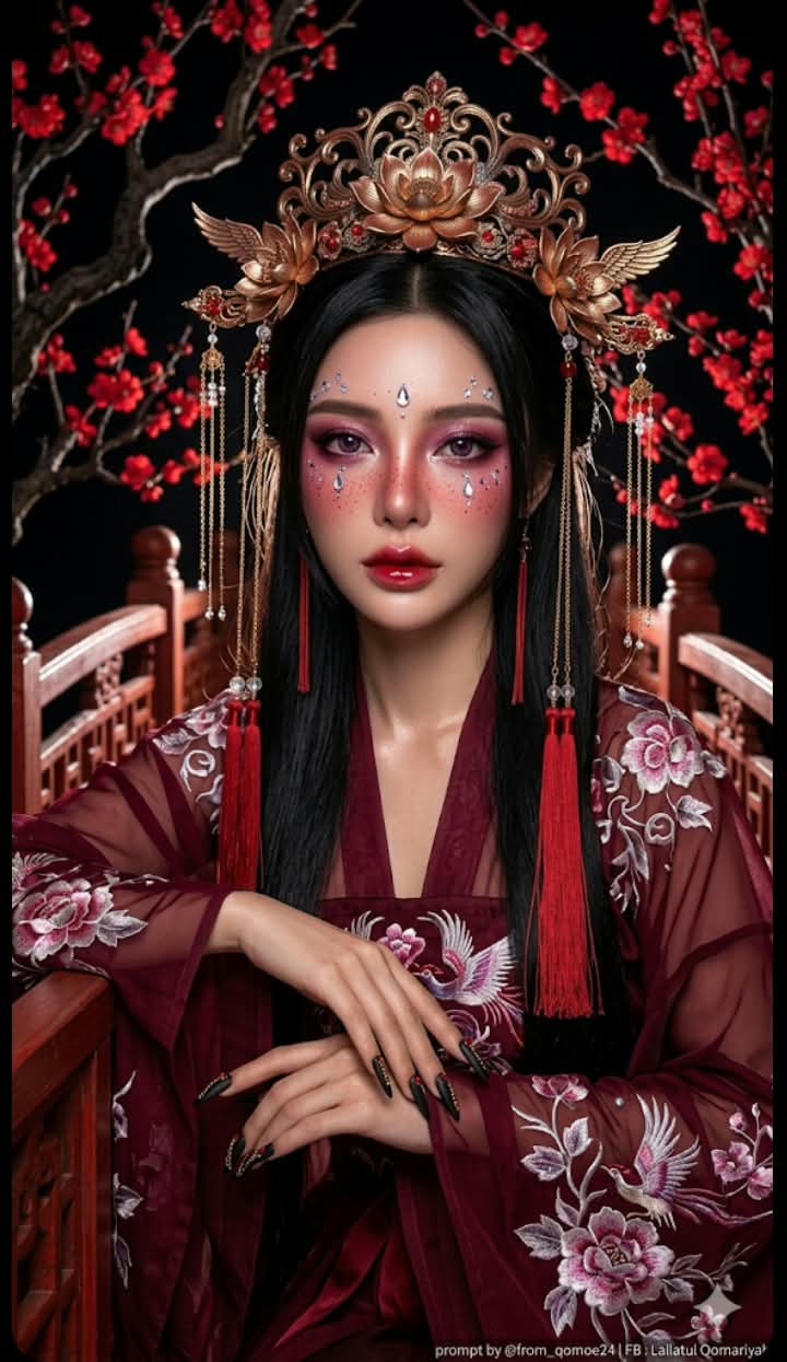 Cinematic Hanfu Portrait with Burgundy Hijab output 4