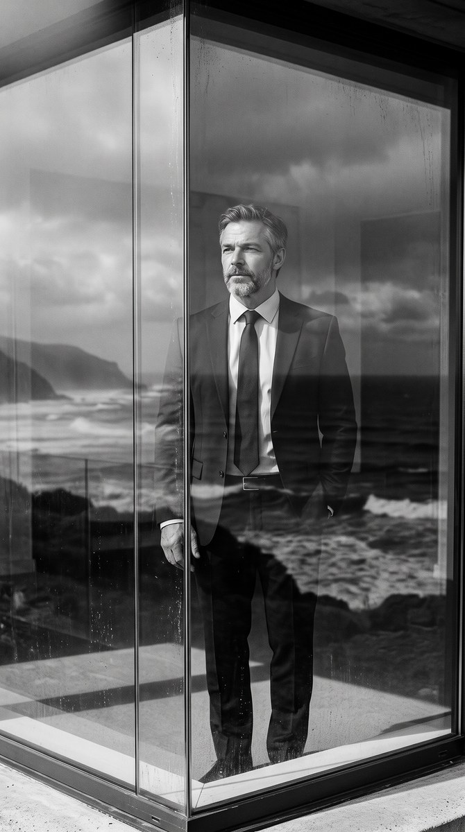 Black-and-White Editorial Portrait Through Glass output 4
