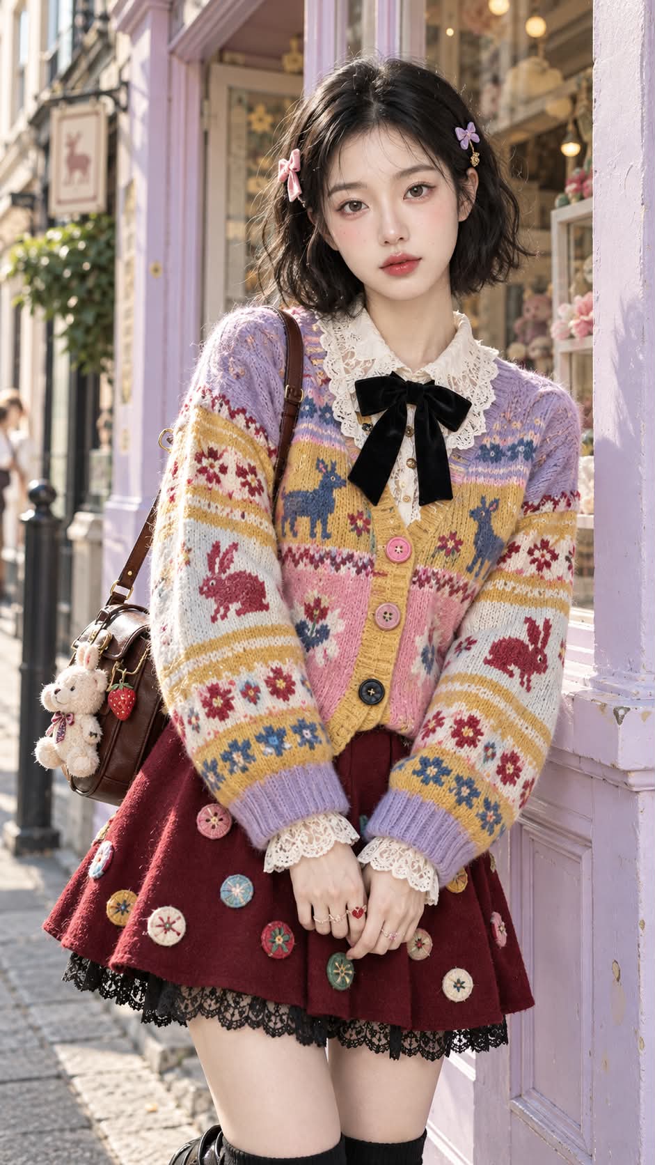 Young Woman in a Color-Blocked Cardigan — Street Portrait