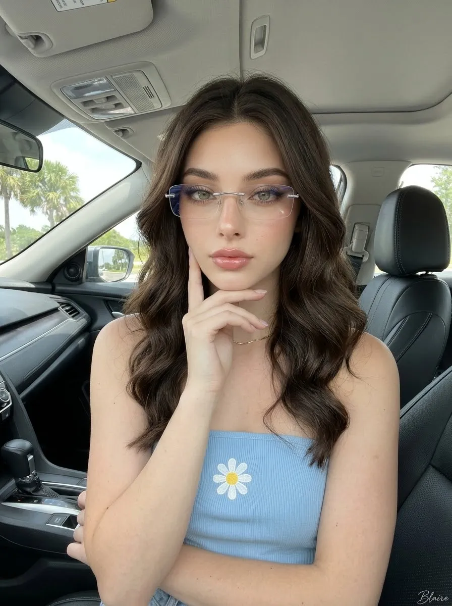 Pastel-Blue Car Portrait with Daisy Details output 6