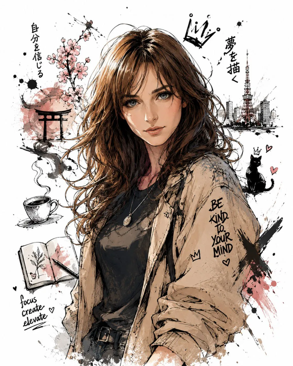 Japanese-Style Portrait Illustration