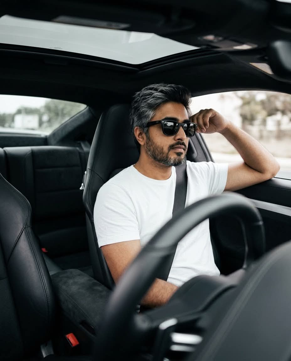 Cinematic Luxury Sports Car Driver Portrait