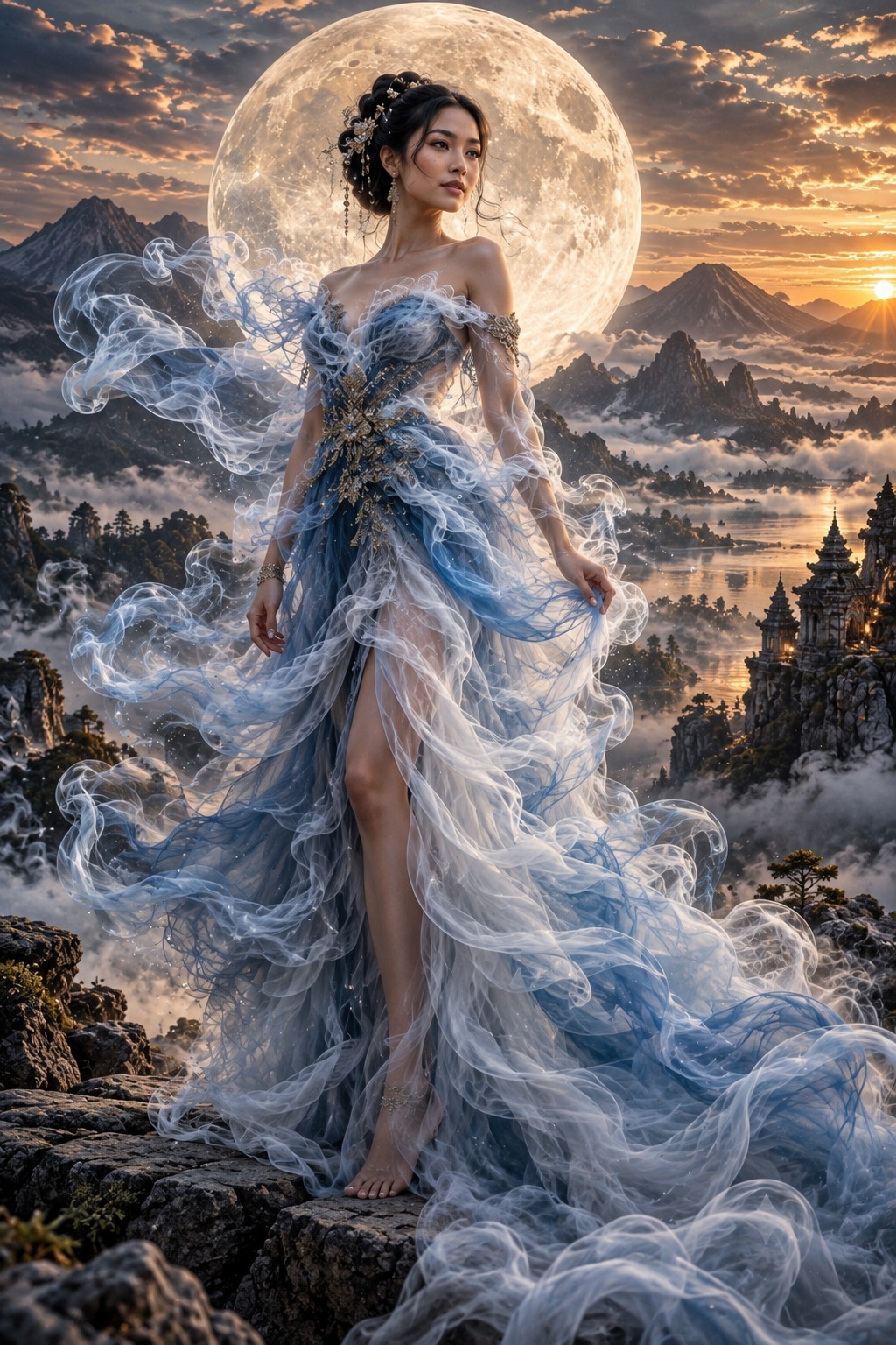 Moonlit Smoke-Gown Fantasy Portrait