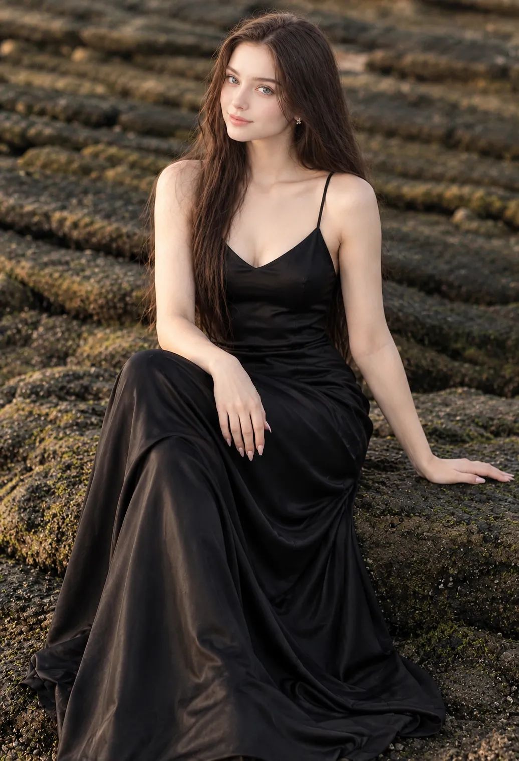 Black Satin Evening Gown: Front and Back Fashion Editorial output 2
