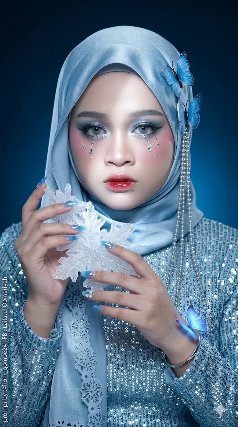 Icy Blue Hijab Portrait with an Ice Crystal output 2