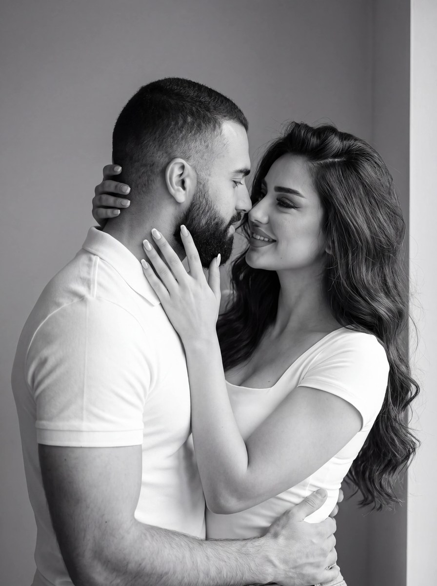 Romantic Black-and-White Editorial Couple Portrait