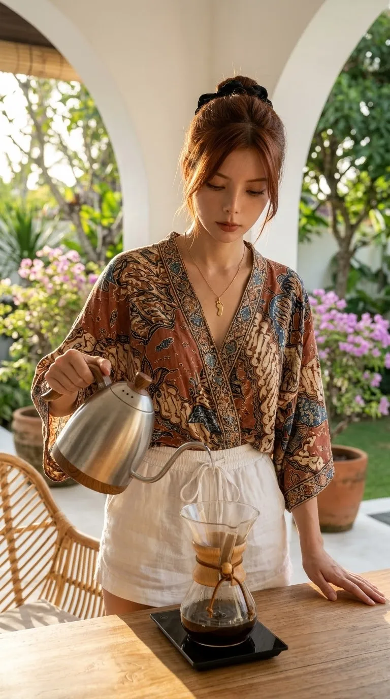 Morning Coffee on a Tropical Villa Terrace