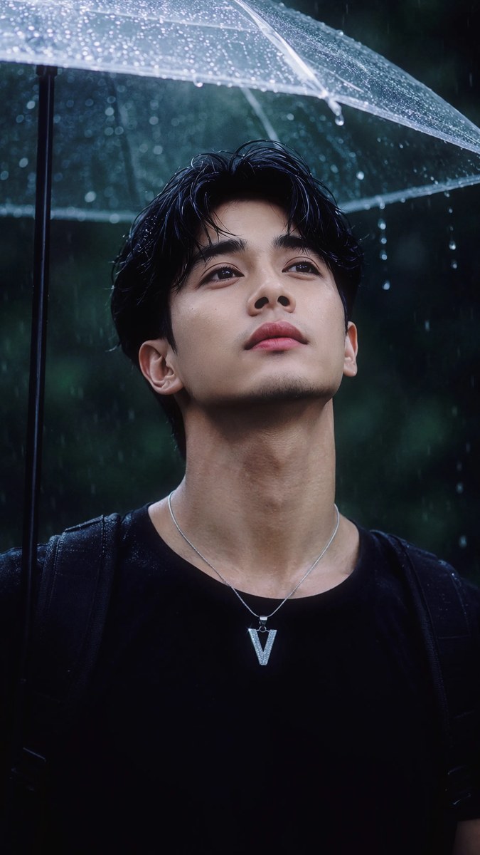 Rainy Forest Editorial Portrait of a Young Asian Man