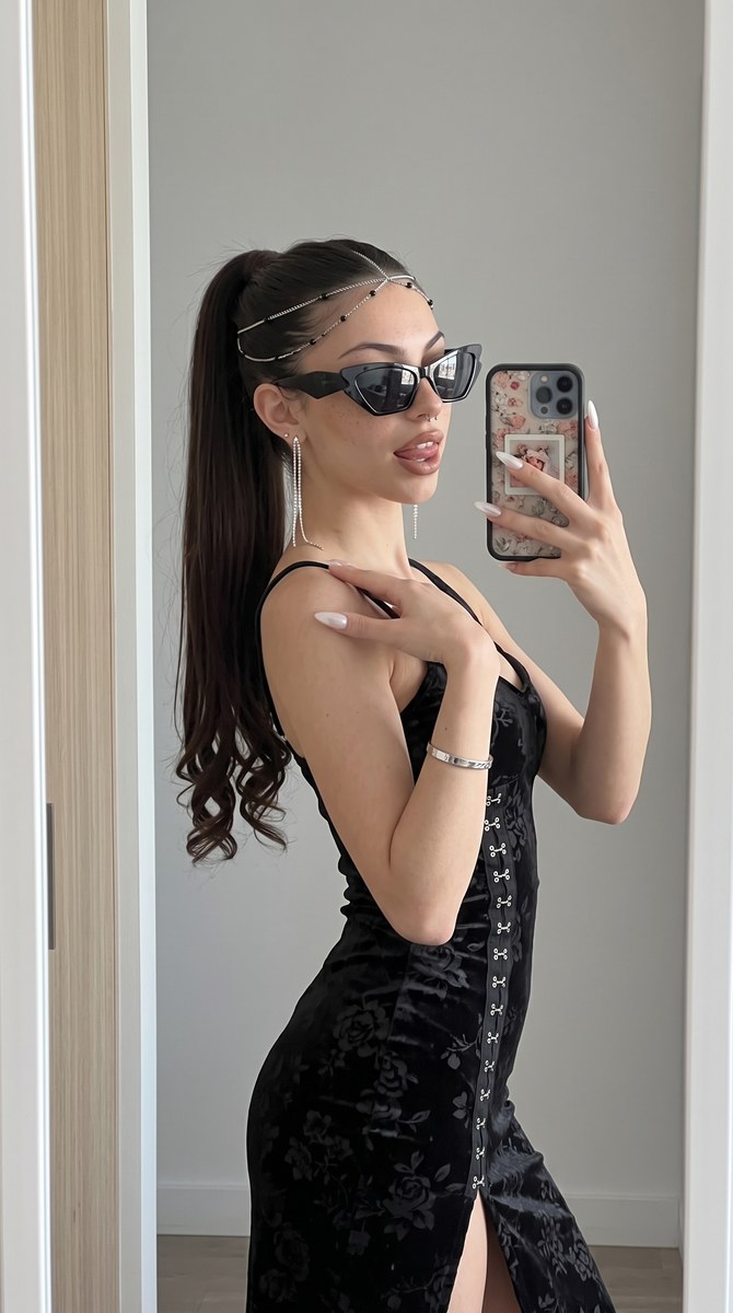 Minimalist Mirror Selfie with Sleek Ponytail