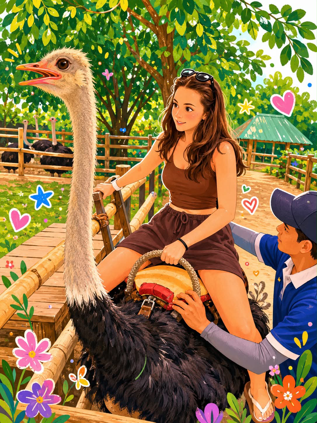 Decorative Folk Flat Illustration with Doodle Elements