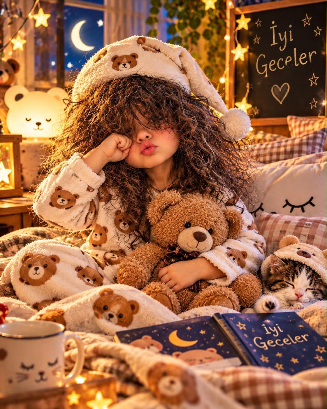 Miniature Child Bedtime Portrait with Playful Pajamas