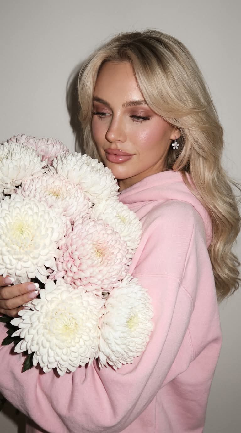 Vintage Pink Chrysanthemum Bouquet Portrait