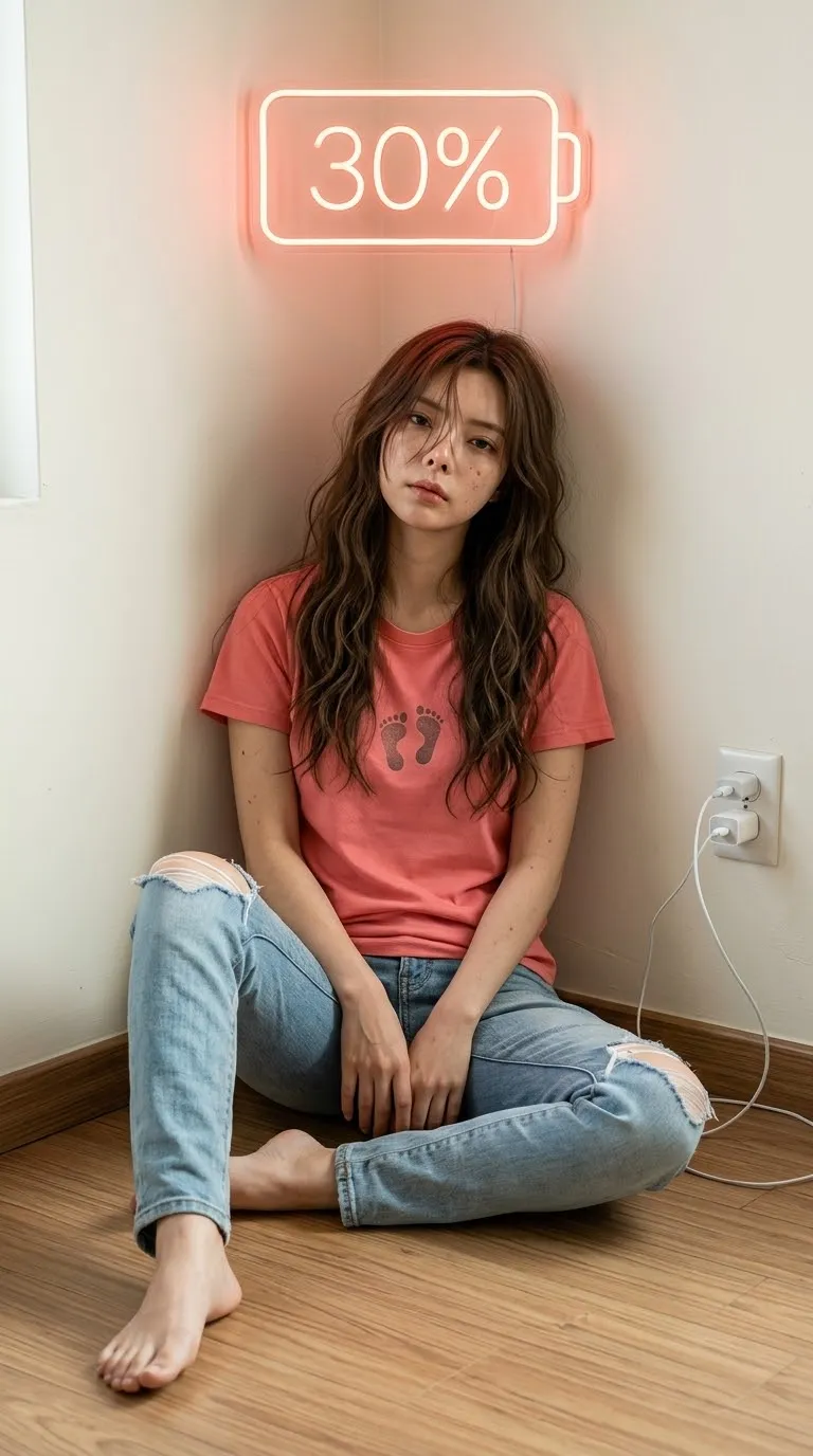Weary Woman by a 30% Neon Battery Sign output 2