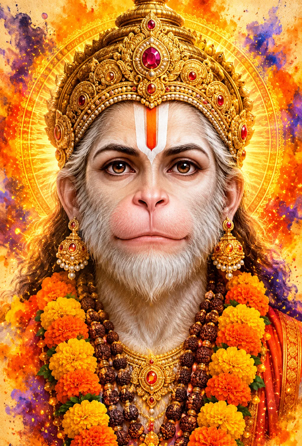 Ultra-Realistic Devotional Portrait of Lord Hanuman