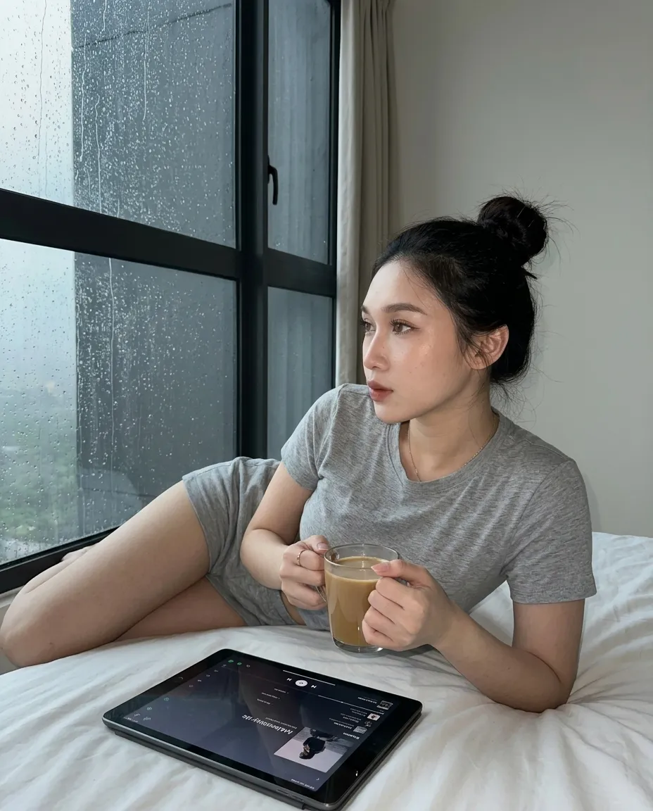 Rainy Bedroom Coffee Portrait with Spotify output 5
