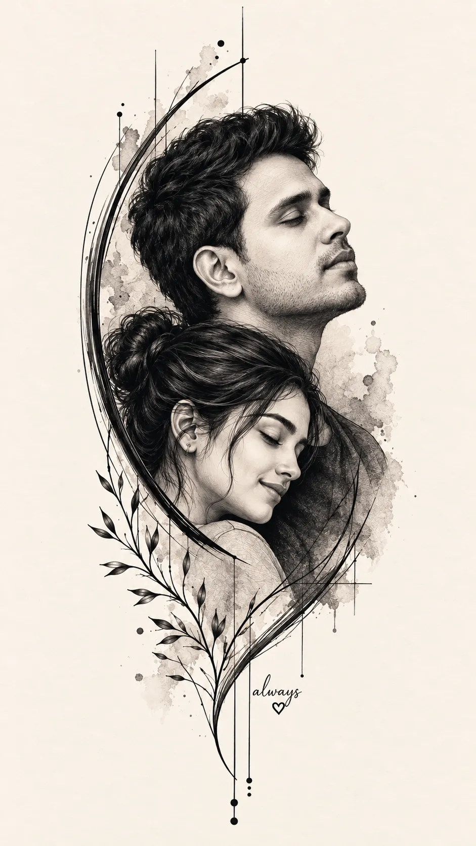 Monochrome Romantic Couple Tattoo Illustration