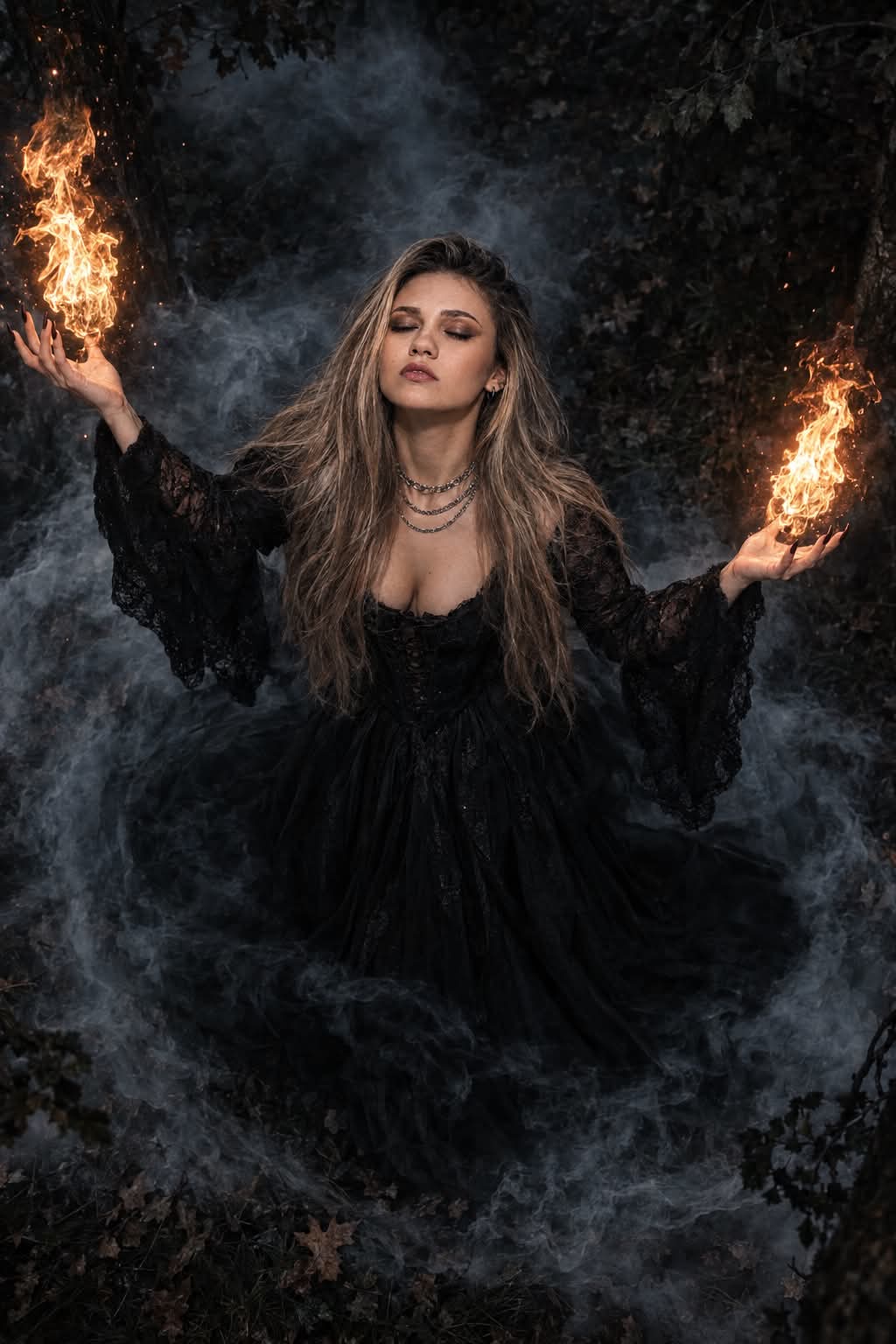Gothic Witch Ritual in a Twilight Forest