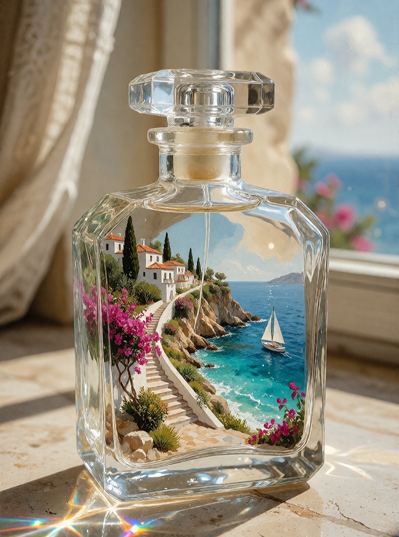 Miniature Mediterranean World in a Crystal Perfume Bottle