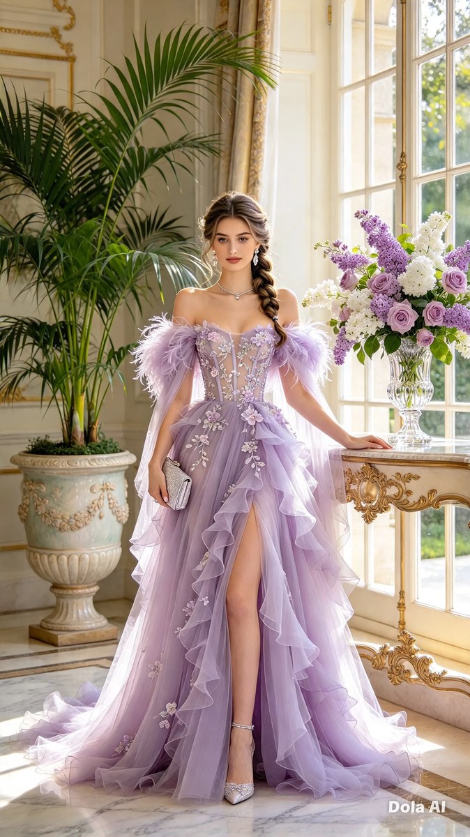 Lavender Tulle Gown in a Romantic Luxury Interior output 2