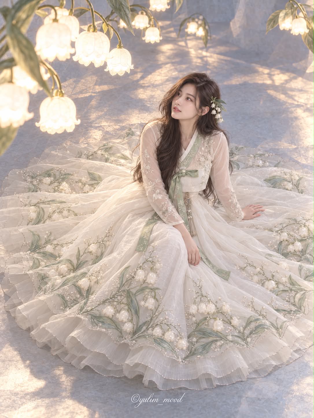 Lily-of-the-Valley Hanbok Editorial: Stillness