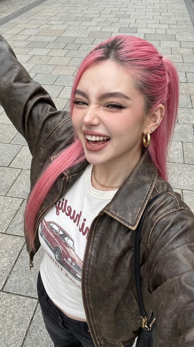 Pink Ponytail High-Angle Street Selfie output 2