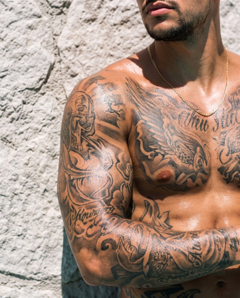 Sunlit Tattooed Fashion Portrait output 4