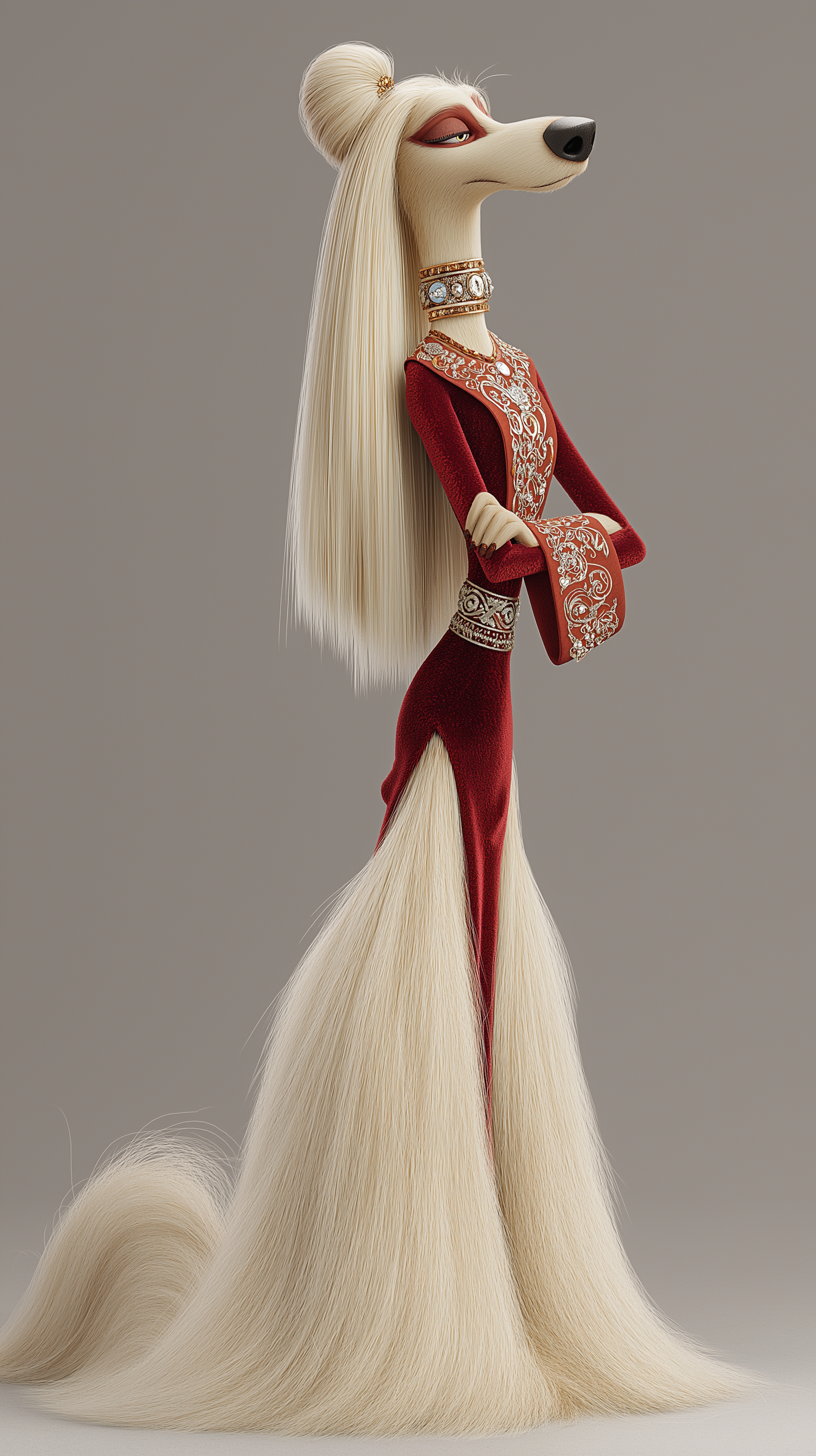 Create a Glamorous Full-Body Afghan Hound Character Render