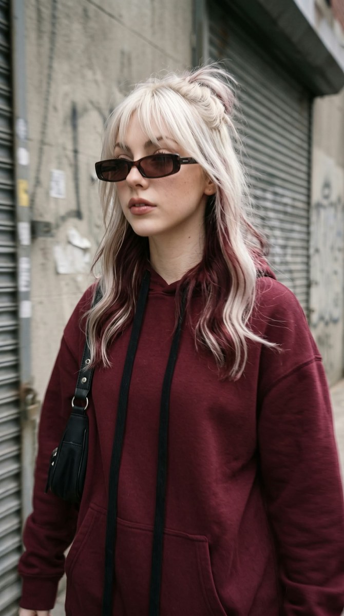 Burgundy Y2K Street-Style Portrait