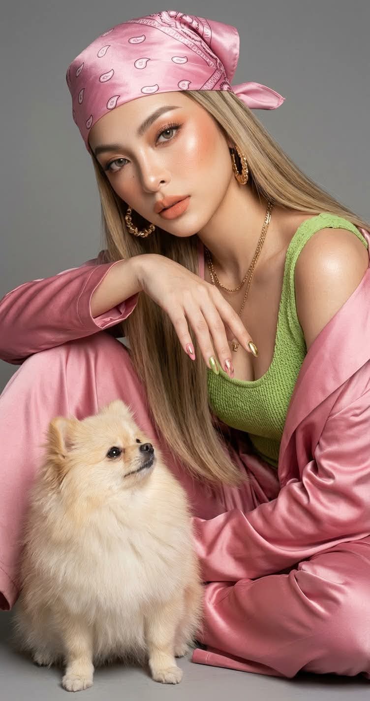 High-Fashion Apple-Green Satin Studio Portrait output 8