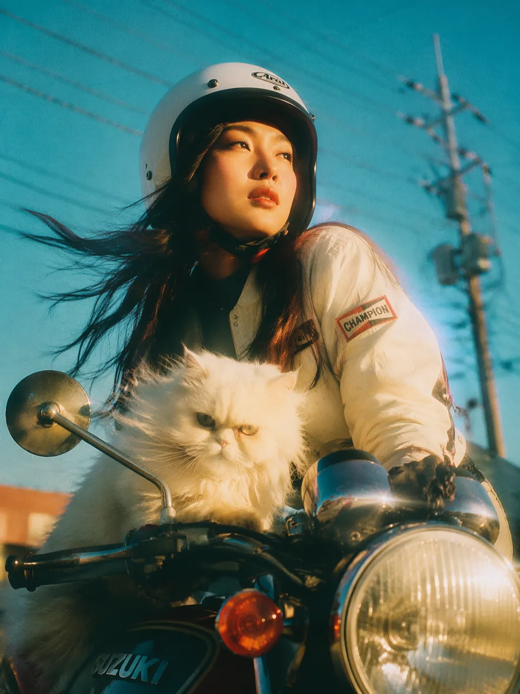 Golden-Hour Motorcycle Ride with a Persian Cat output 3