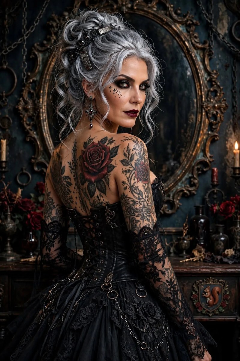 Gothic Victorian Empress with a Red Rose Tattoo output 1