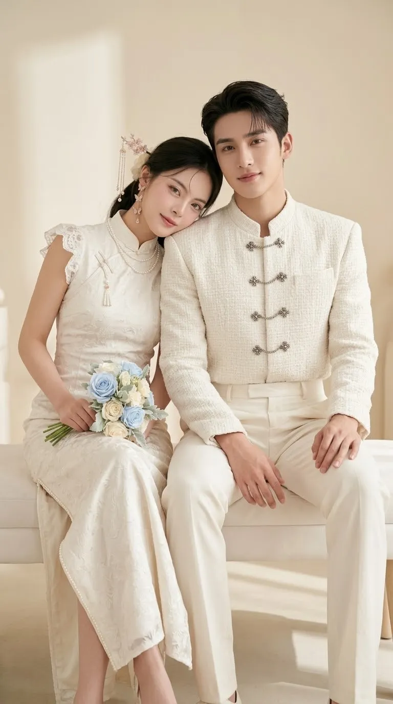 Modern Oriental Wedding Couple in a High-Key Studio output 4