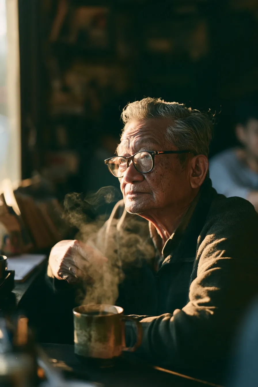 Contemplative Portrait of an Elderly Man in a Coffee Shop output 2