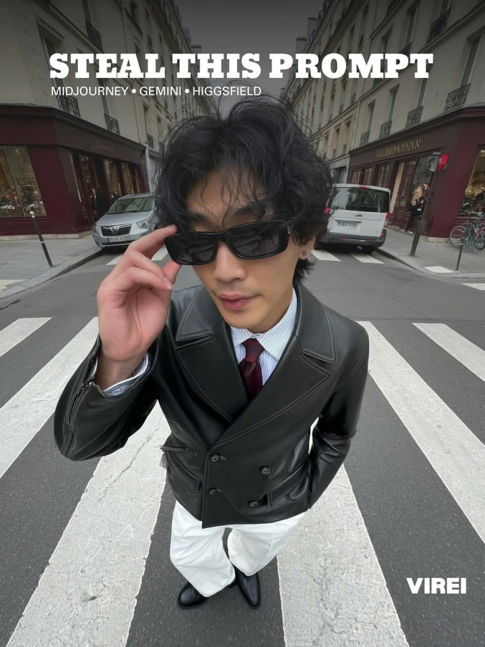 Overhead Fisheye Street-Fashion Portrait
