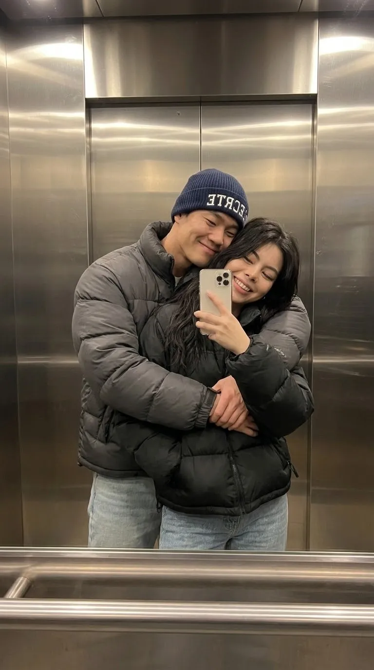 Playful Couple Elevator Mirror Selfie output 3