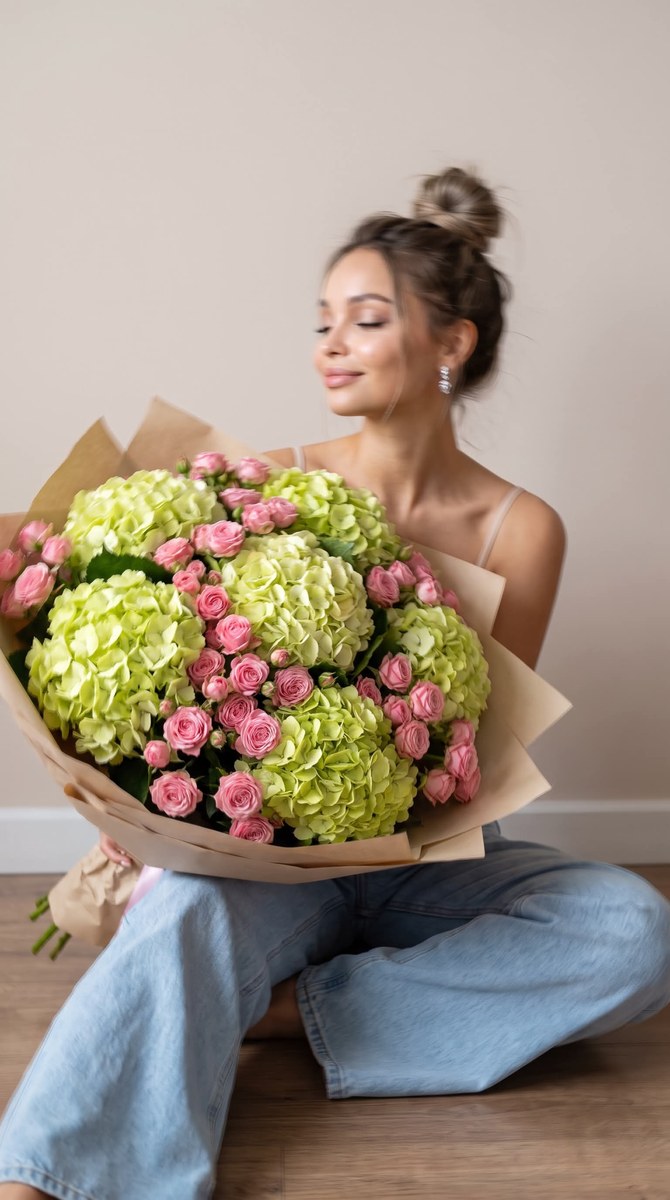 Romantic Portrait with an Oversized Bouquet