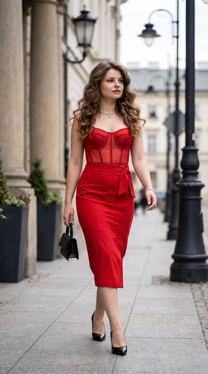 High-Fashion Red City-Street Portrait