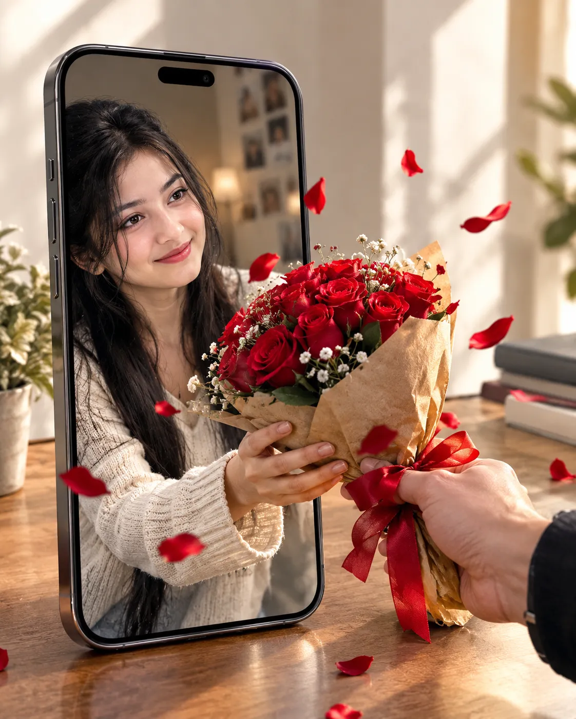 Smartphone Portrait Illusion with a Rose Bouquet output 1