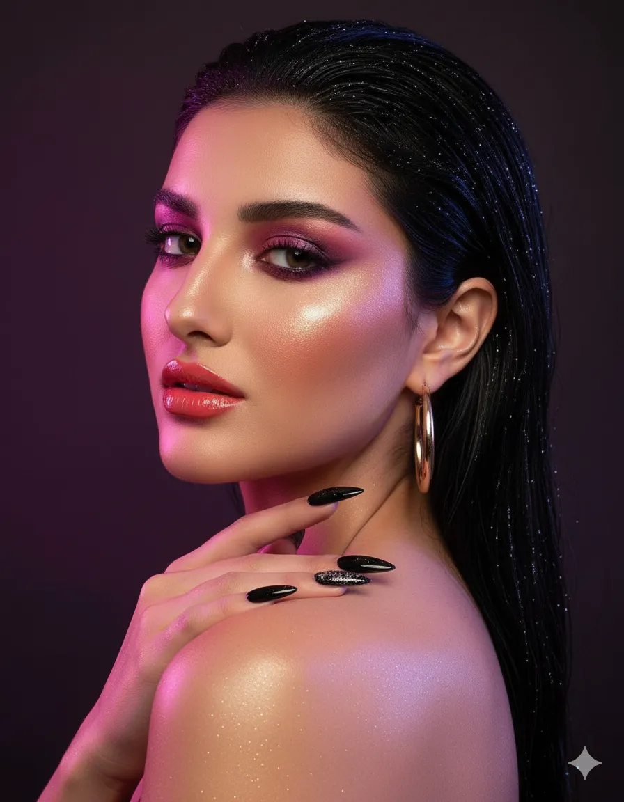 Glittering Neon Glamour Portrait
